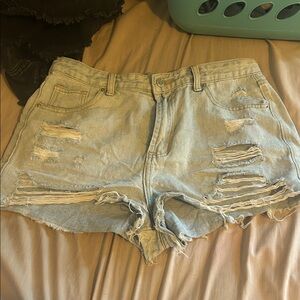 SHEIN Light Blue Distressed Jean Shorts